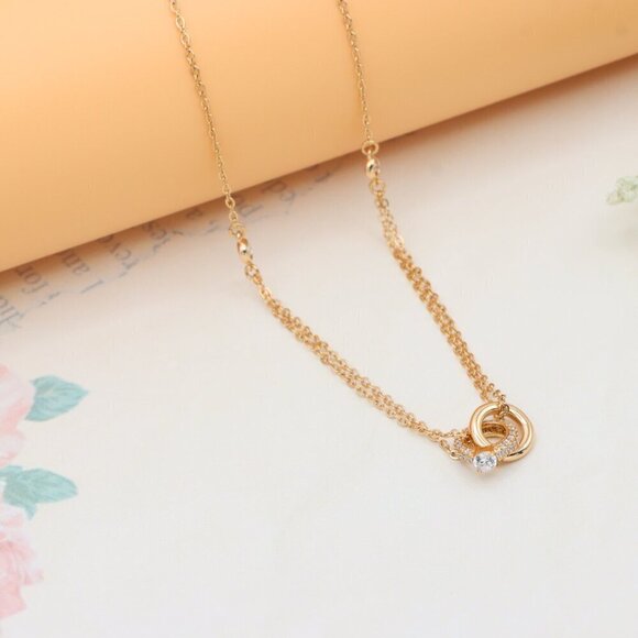 Elegant Rose Gold Pendant Necklace with Dual Ring Design, XPNL0349 - Picture 9 of 13